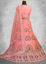 Organza Silk Peach Wedding Wear Sequins Work Lehenga Choli